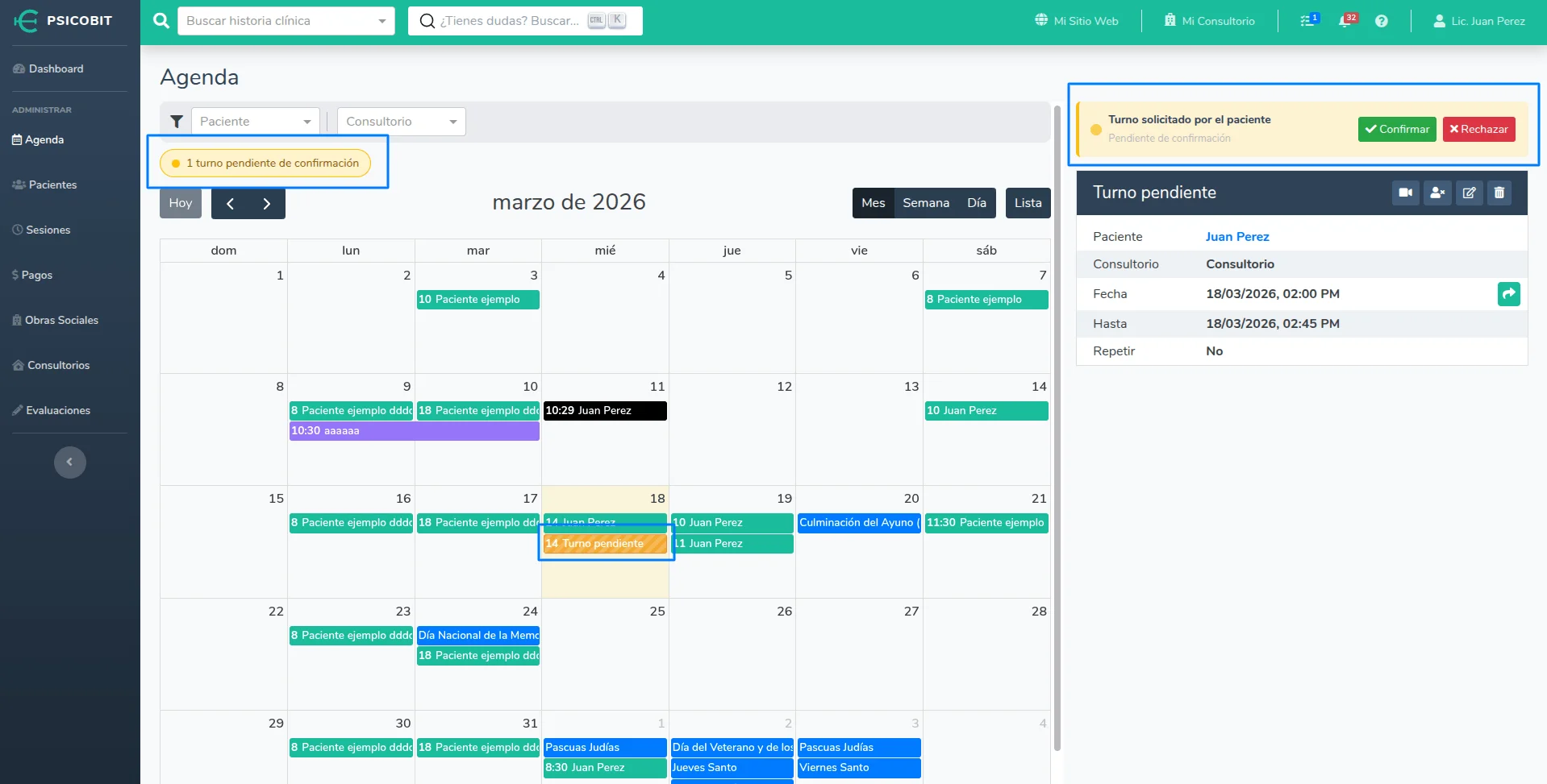 Agenda con turno pendiente