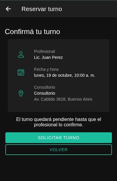 Confirmación de la solicitud