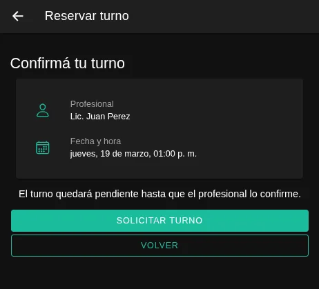 Confirmación de la solicitud