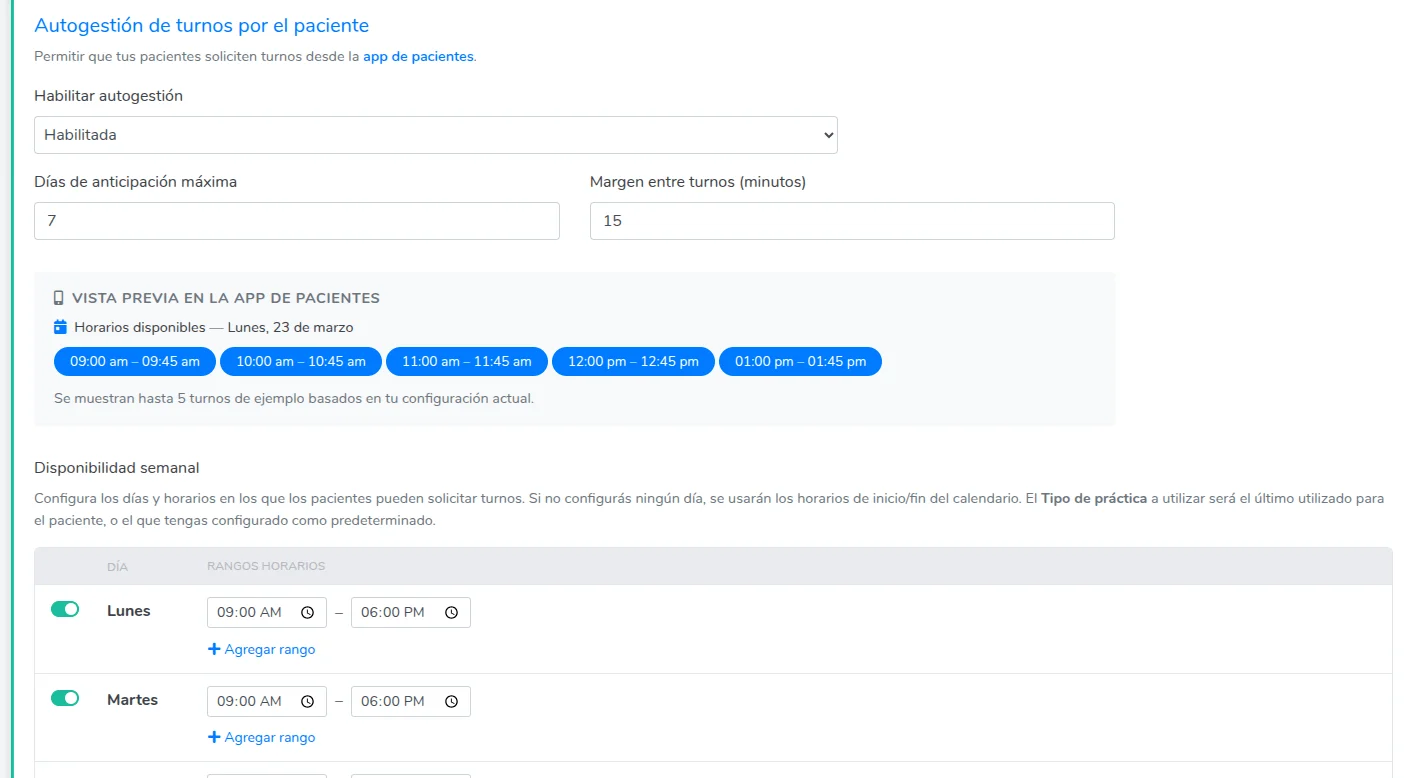 Configuración de autogestión
