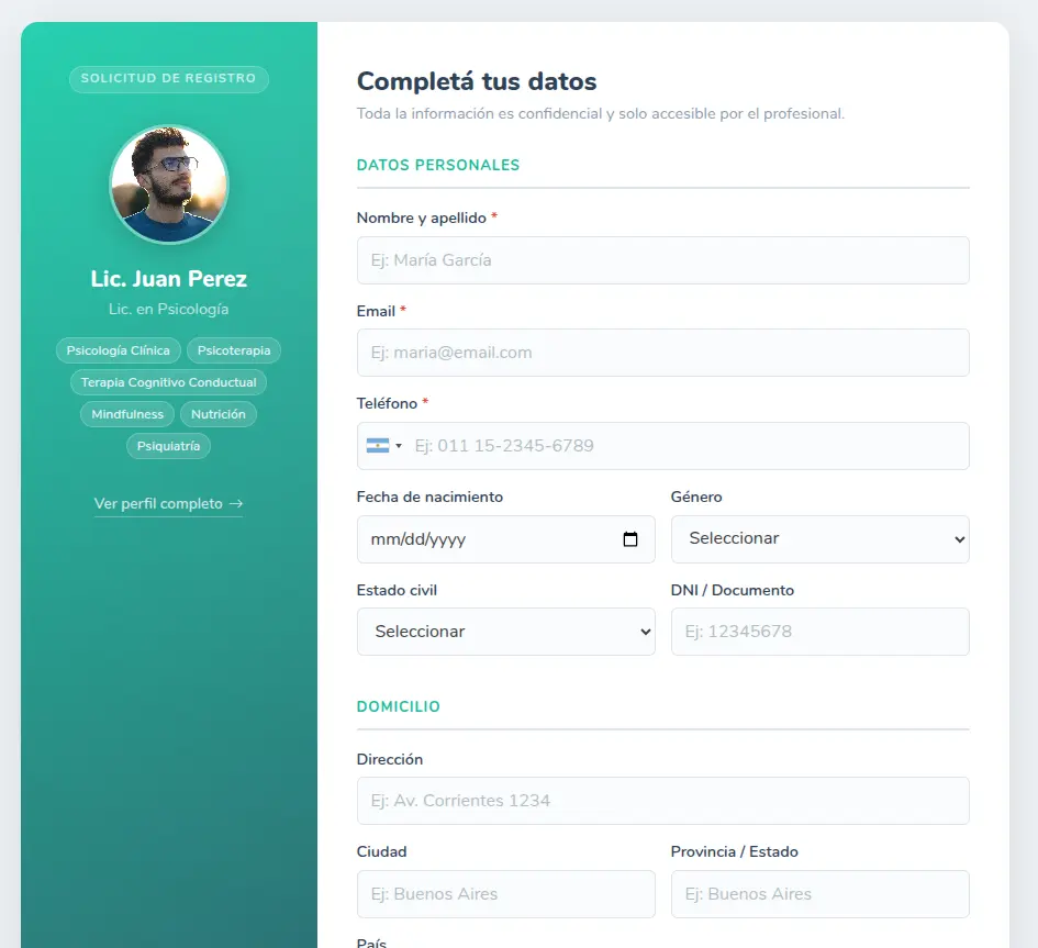 Formulario de auto-registro