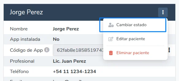 Cambiar estado del paciente
