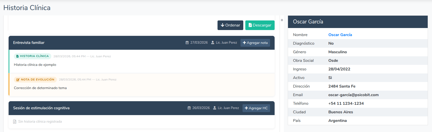 Historia clínica del paciente