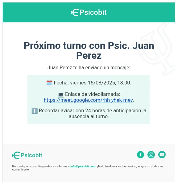 Notificación de turno por email