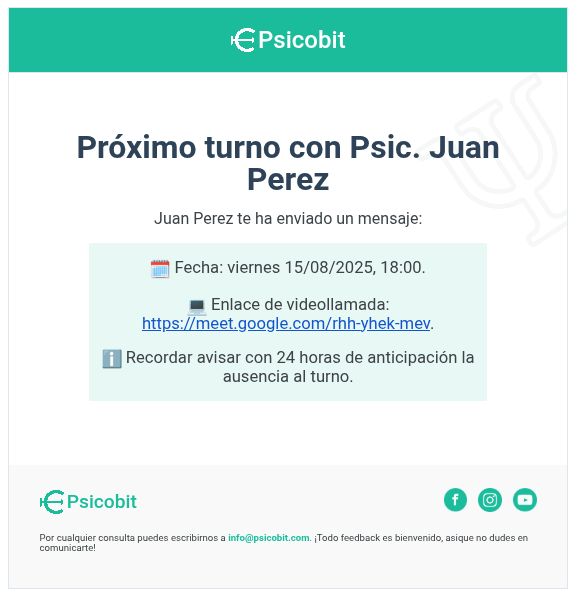 Notificación de turno por email