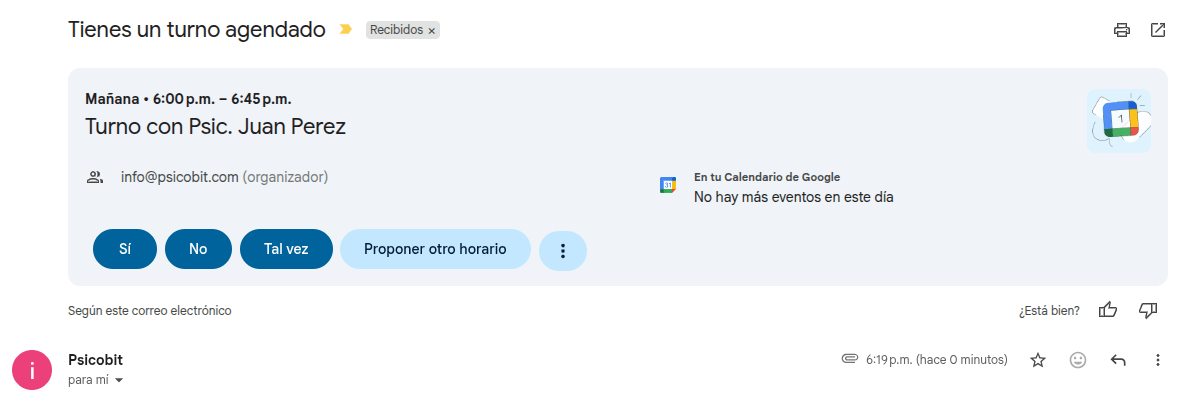 Email de nuevo turno con adjunto de calendario