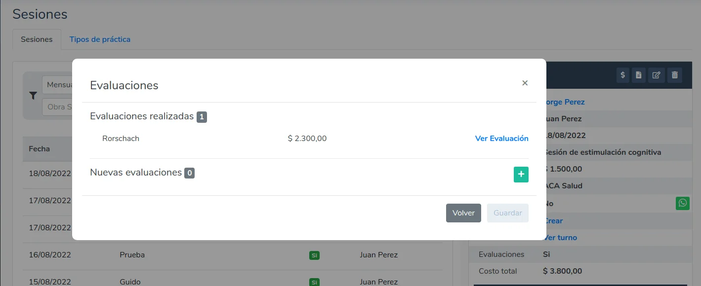Evaluaciones de sesión