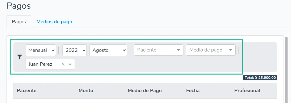Filtros de pagos