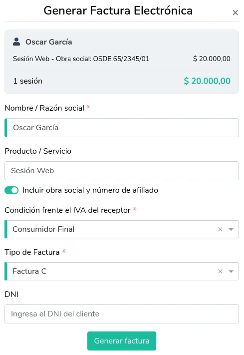 Formulario de Factura Electrónica