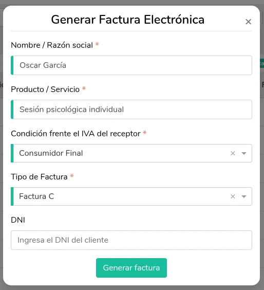 Formulario de Factura Electrónica