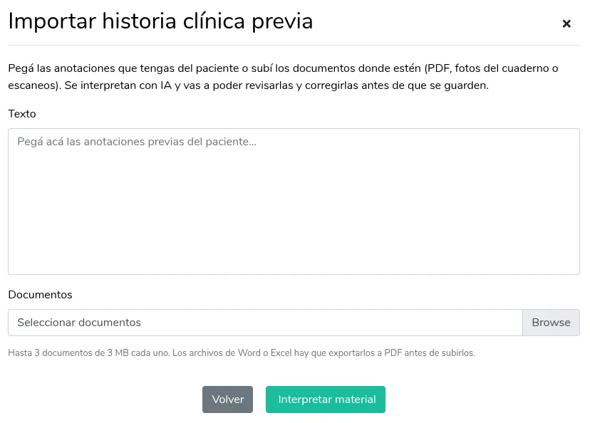 Carga de texto y documentos para importar
