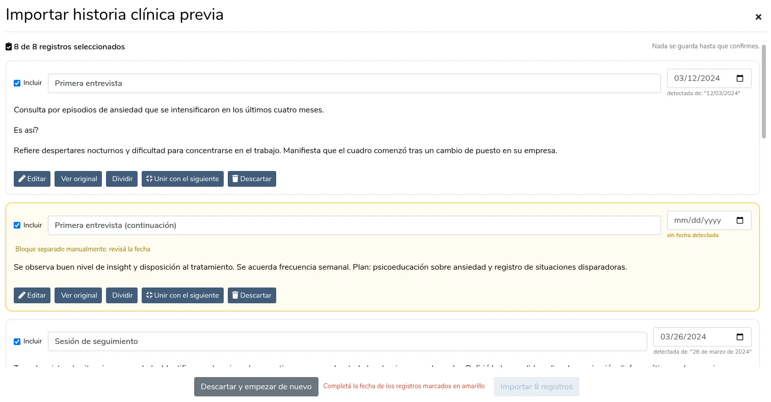 Revisión y corrección de los registros interpretados