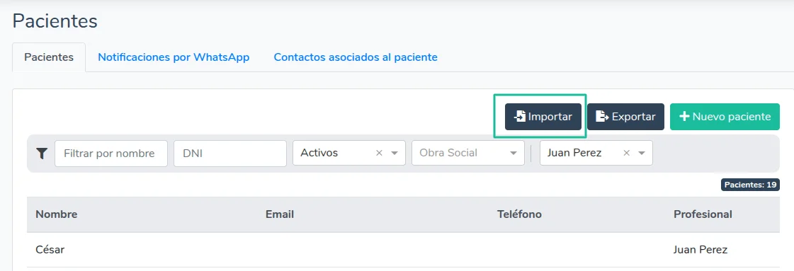 Importar pacientes