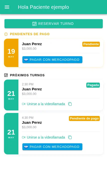App de pacientes - turnos pendientes de pago