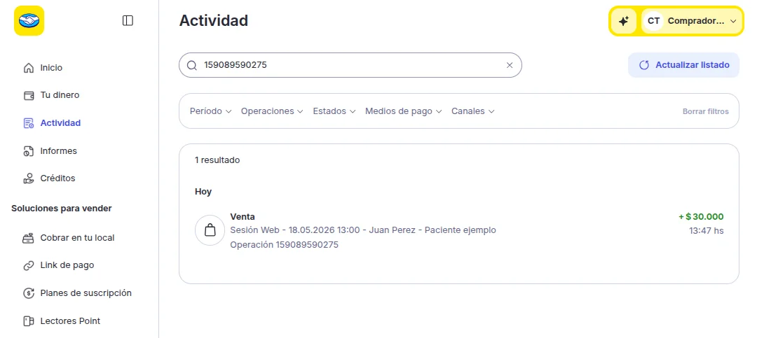 Operación en MercadoPago