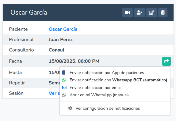 Recordatorio turno WhatsApp
