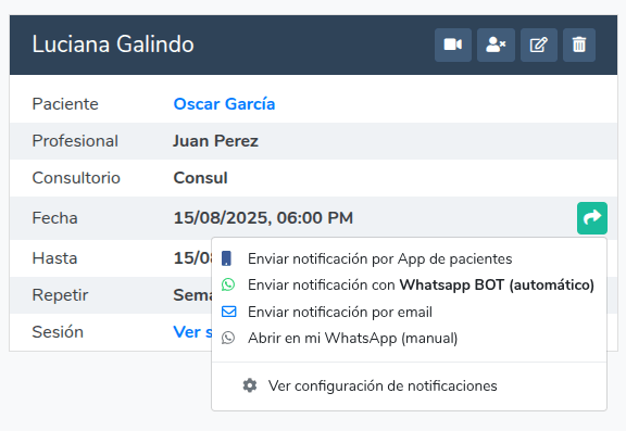 Notificación de turno manual