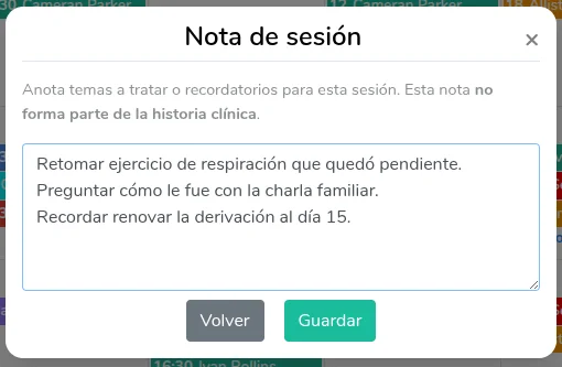 Editor de nota de sesión