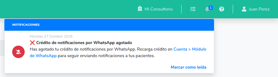 Notificación de crédito agotado