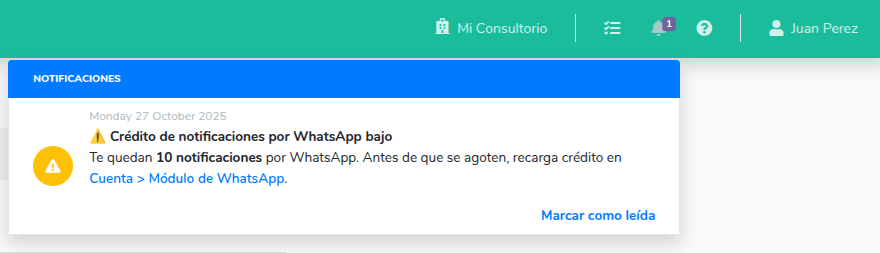 Notificación de crédito bajo