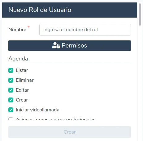 Crear un rol de usuario - permisos