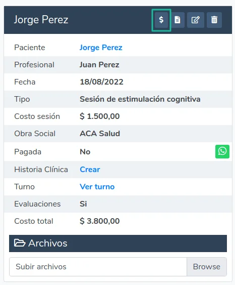 Pagos de una sesión