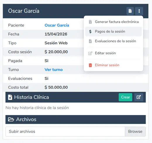 Pagos de una sesión