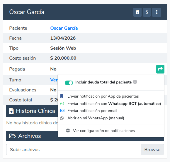 Recordatorio de deuda total