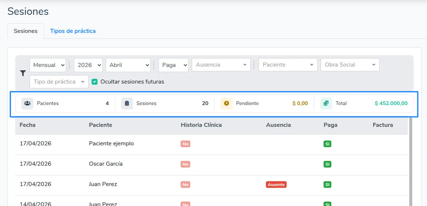 Filtros de sesiones
