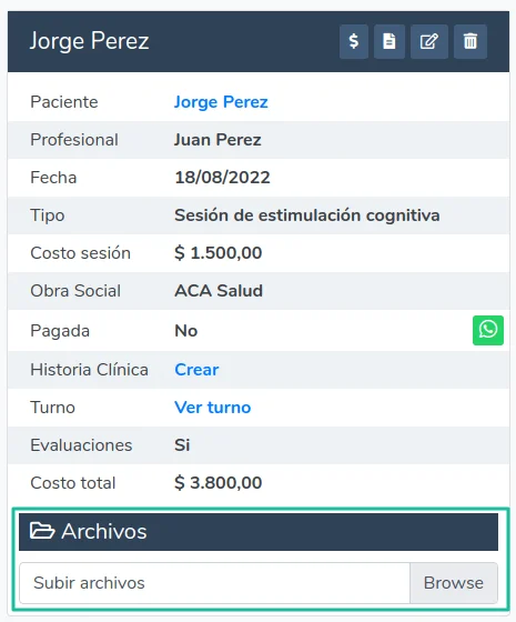 Subir archivos a una sesión