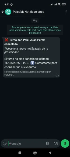 Turno cancelado WhatsApp