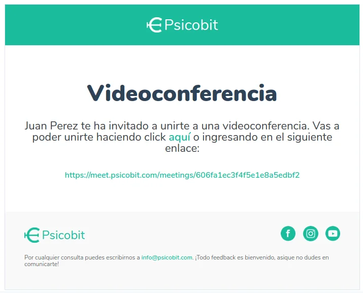 Invitar a videollamada por correo