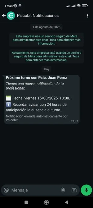 Notificación de turno por WhatsApp